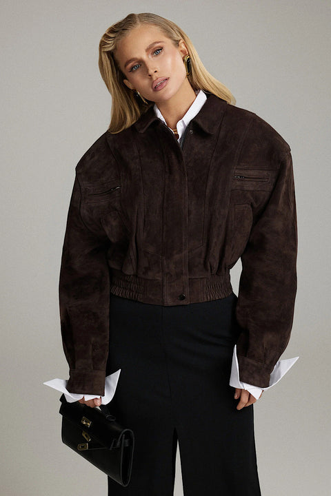 Chaqueta corta de ante color chocolate