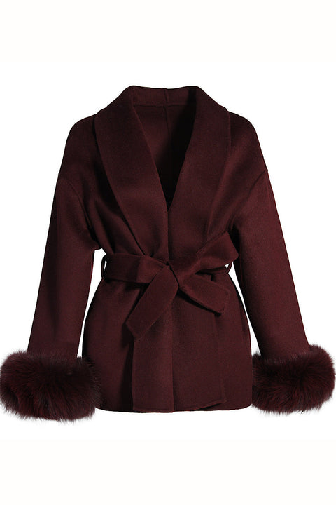 Cappotto corto di cashmere bordeaux