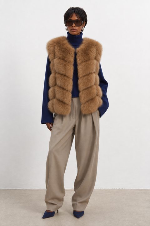 Gilet in volpe senza maniche