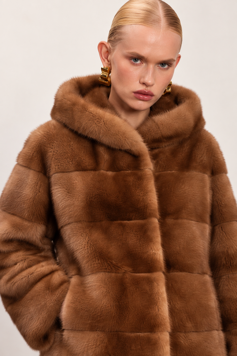 Hooded Cognac Mink Coat
