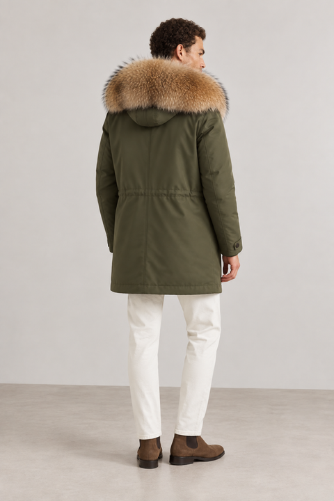 Parka masculina verde forrada a pele