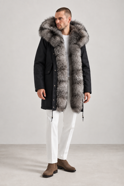 Parka für Herren mit Futter aus Silberfuchsfell