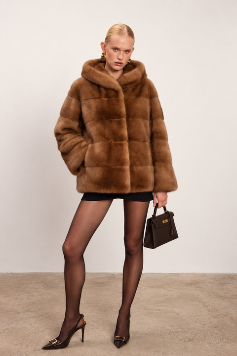 Hooded Cognac Mink Coat