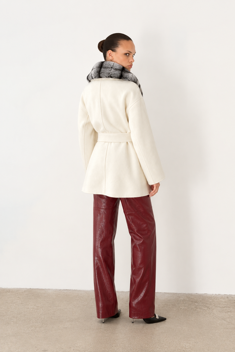 Cashmere Coat With Rex Rabbit