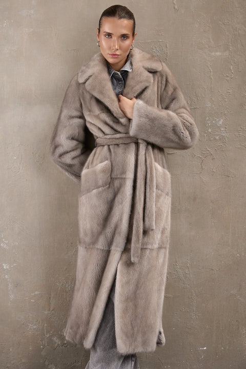 Long Grey Mink Fur Coat
