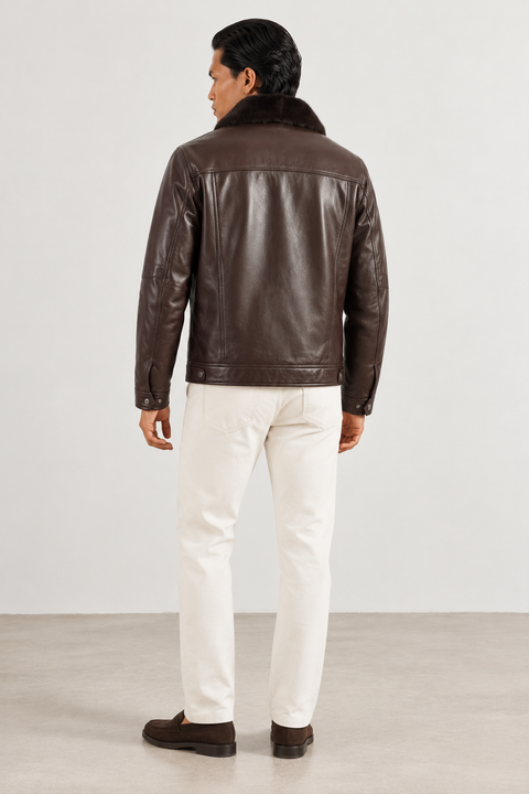 Chaqueta de cuero con forro de piel de visón