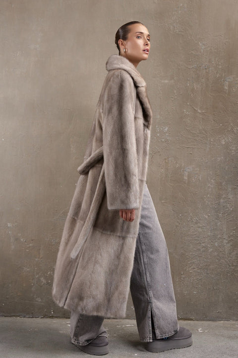 Long Grey Mink Fur Coat