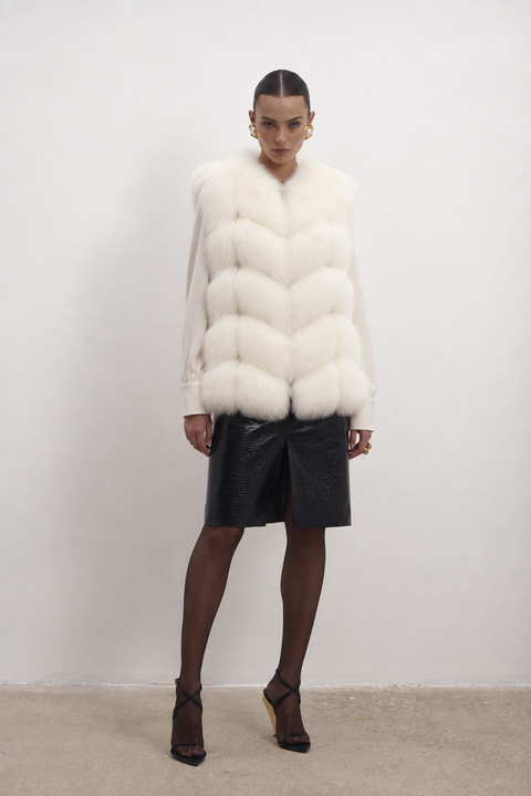 Gilet in volpe senza maniche