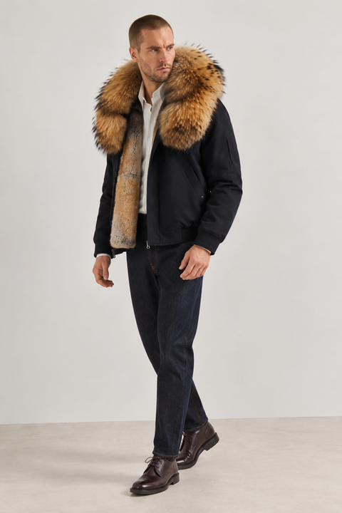 Men Short Lined Fur Parka