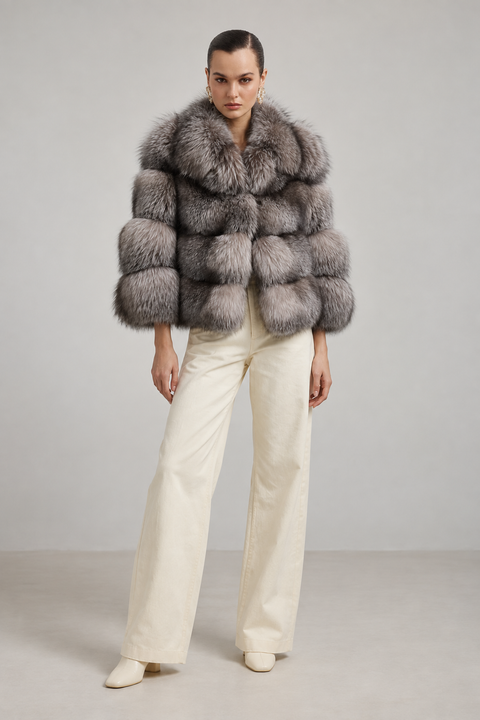 Abrigo de piel de zorro beige
