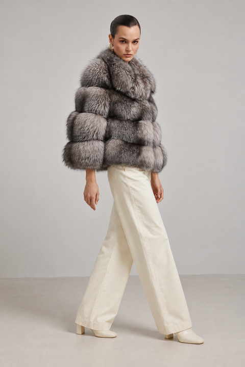 Abrigo de piel de zorro beige