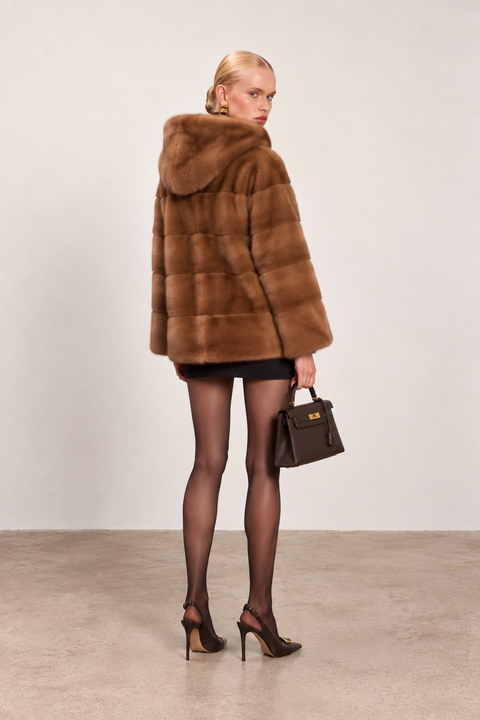 Hooded Cognac Mink Coat