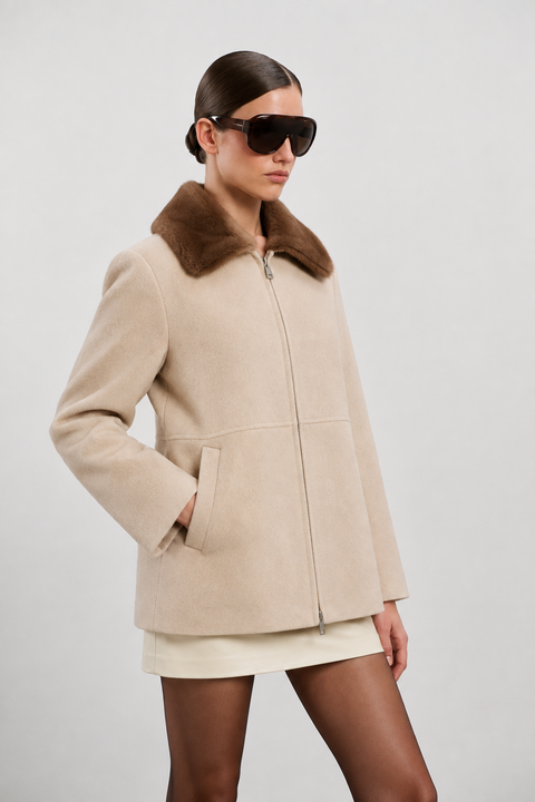 Short Cashmere Coat with Mink