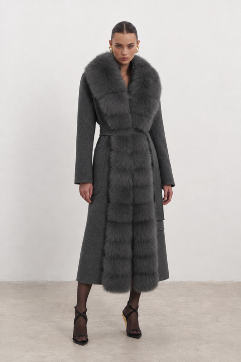 Grey Cashmere Coat with Fur
