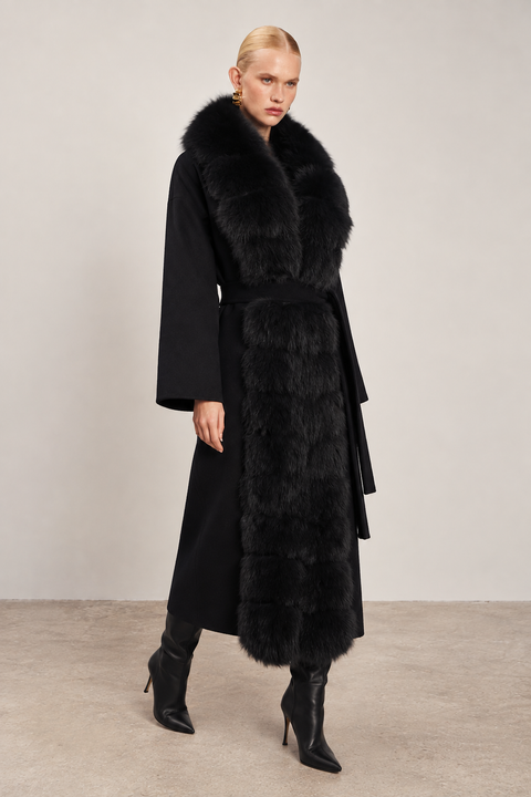 Black Cashmere coat with Fur