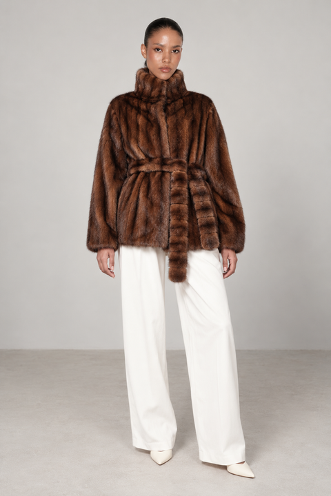 Manteau court en vison brun
