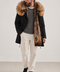 Parka masculina preta com forro de pelo