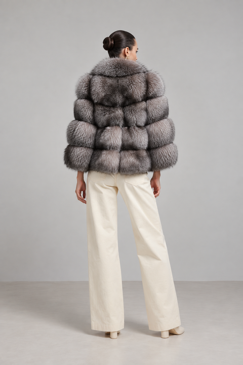 Abrigo de piel de zorro beige