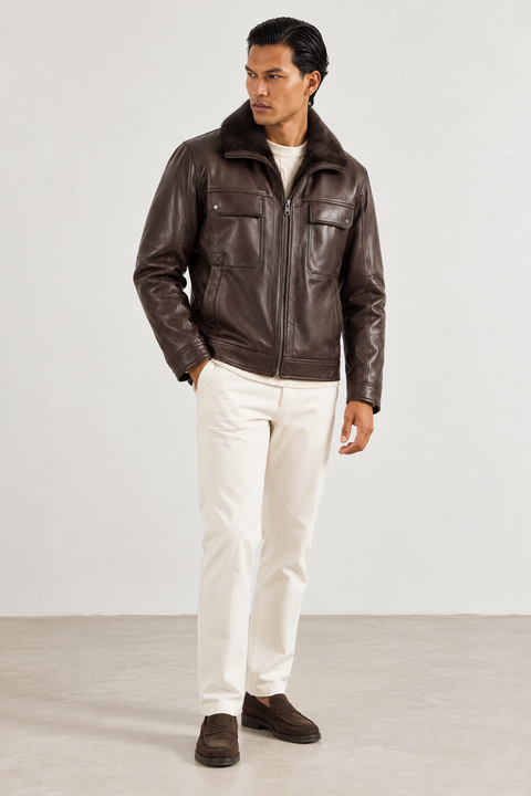 Chaqueta de cuero con forro de piel de visón