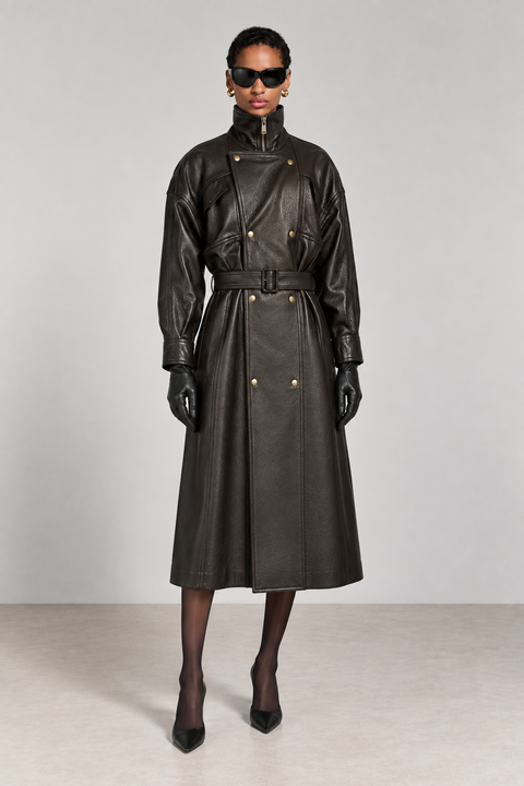 Long trench-coat en cuir véritable