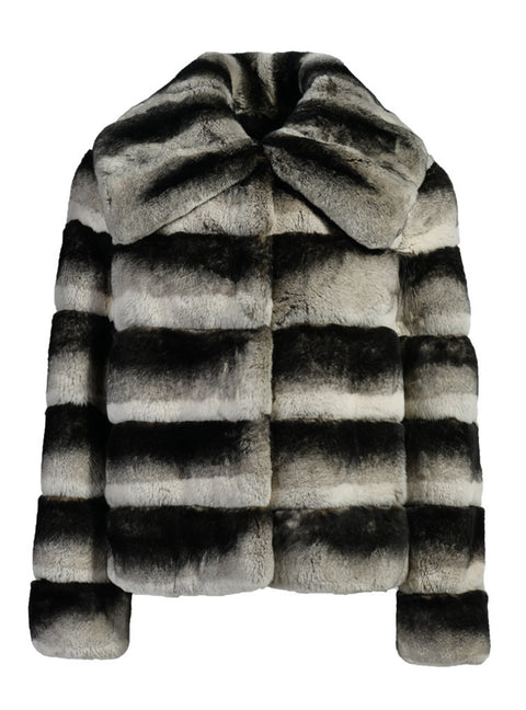 Rex Rabbit Coat featuring a stylish striped pattern and luxurious fur texture.