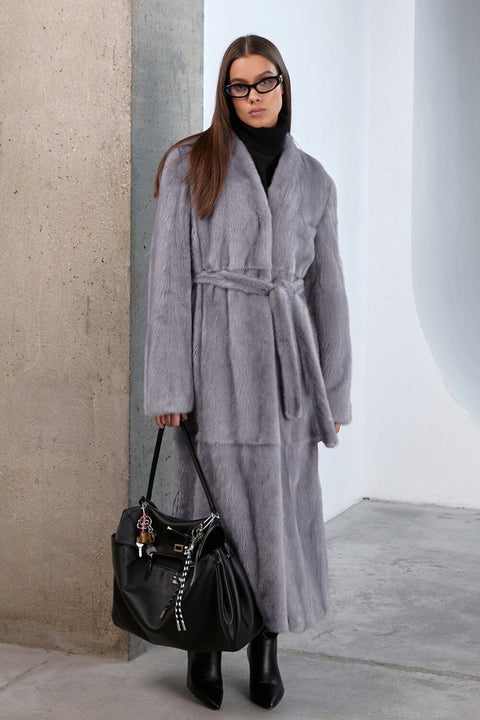 Long Grey Mink Fur Coat