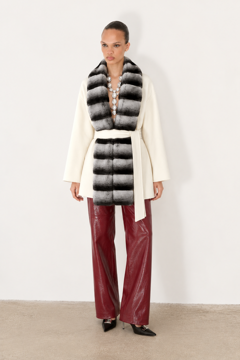 Cashmere Coat With Rex Rabbit