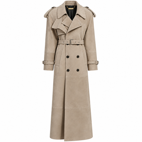 Gabardina auténtica de cuero de ante marrón