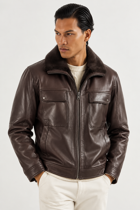 Chaqueta de cuero con forro de piel de visón