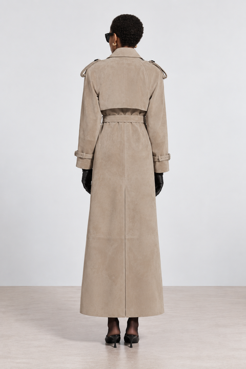 Gabardina auténtica de cuero de ante marrón