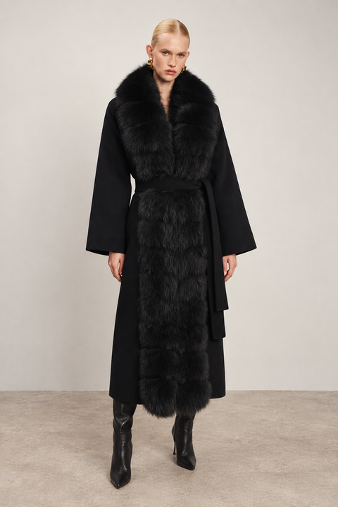 Black Cashmere coat with Fur